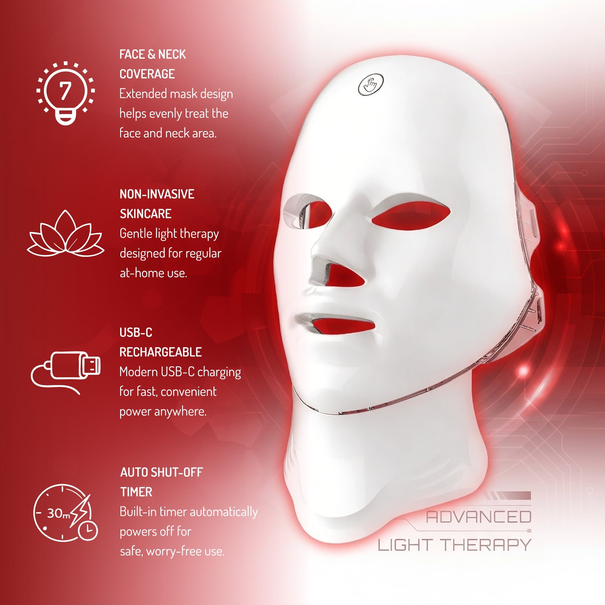 7-in-1 LED Light Therapy Face & Neck Mask + LED Red Light Therapy Panel