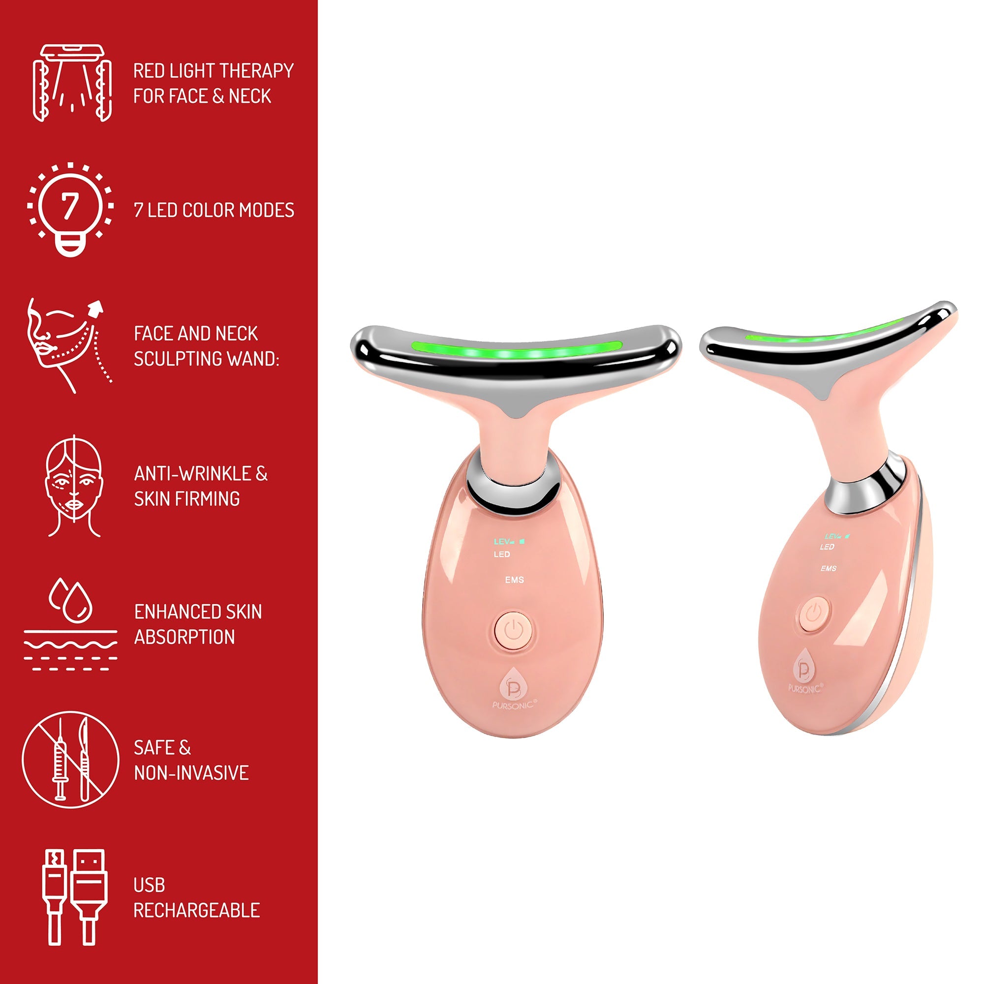 Pursonic 7-in-1 LED Light Therapy Face Mask, Sculpting Wand, and LED Red Light Therapy Panel