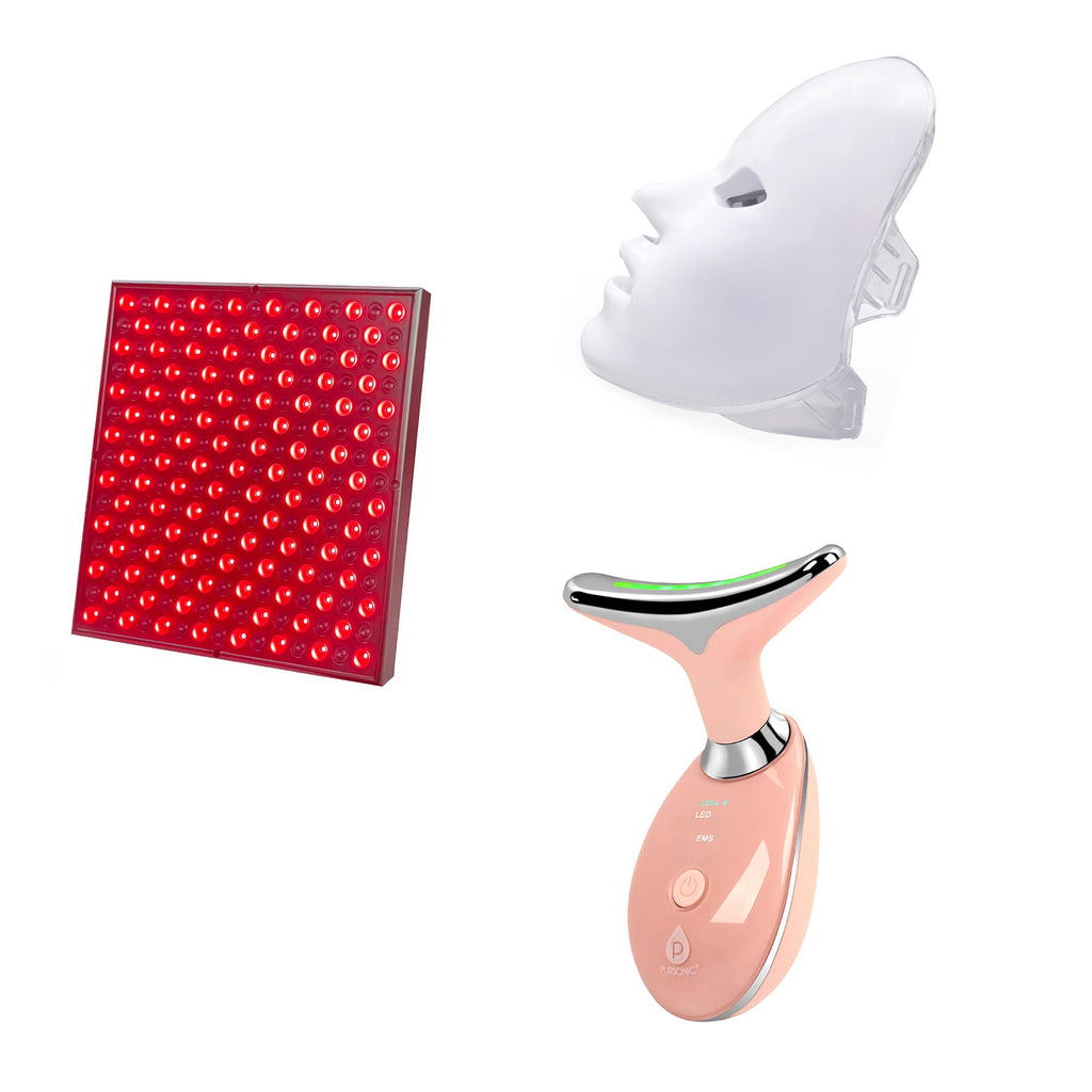 Pursonic 7-in-1 LED Light Therapy Face Mask, Sculpting Wand, and LED Red Light Therapy Panel